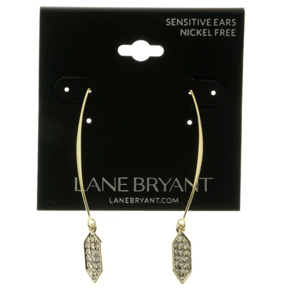 Lane Bryant gold and crystal rhombus drop earrings - Picture 3 of 3